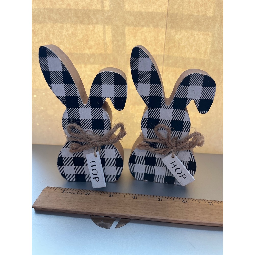 Hobby Lobby Buffalo Plaid Easter Bunny Decor Set of 2 Wood Hop Signs Farmhouse